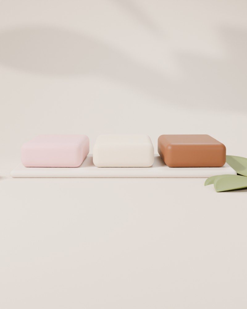 Beatrice Glow body soaps on a tray